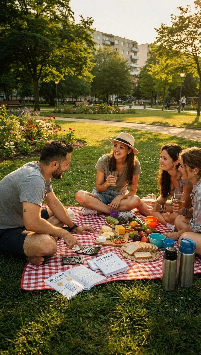 Család ül az asztal körül, miközben közösen átnézik pénzügyi eszközeiket.